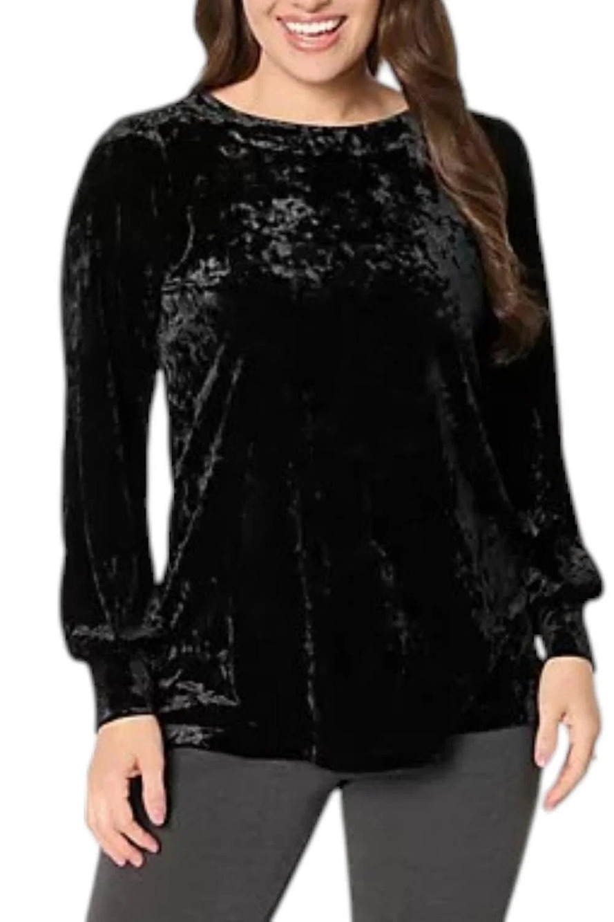Belle Boho by Kim Gravel Women's Velvet Blouson Top Future Black - Regular